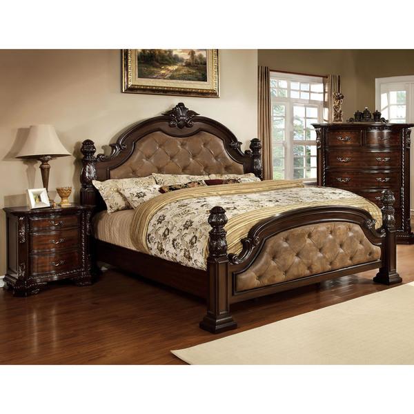 Furniture of America Kassania Luxury Leatherette Four Poster Bed