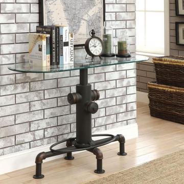 Furniture of America Haymill Industrial Glass Antique Black Sofa Table