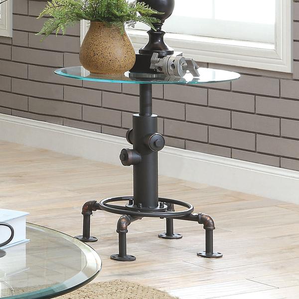 Furniture of America Haymill Industrial Glass Antique Black End Table