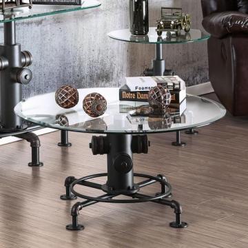 Furniture of America Haymill Industrial Glass Antique Black Coffee Table