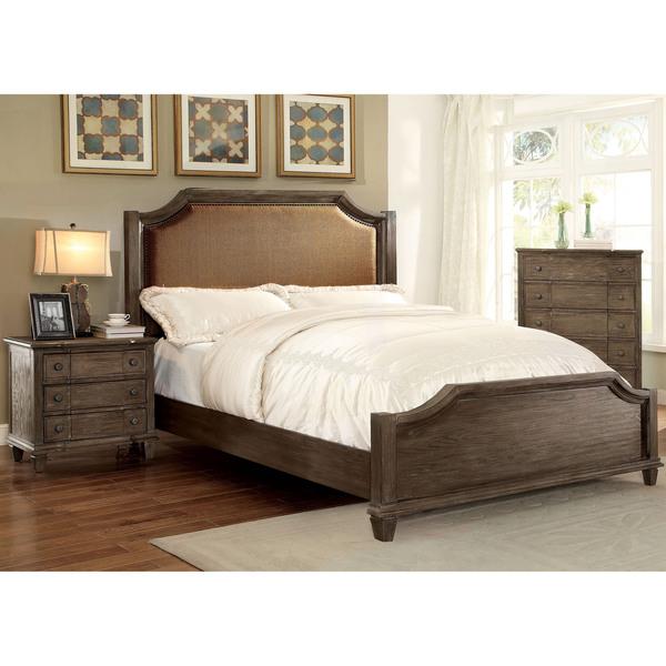 Furniture of America Gryphen Rustic Wire-brushed Grey Bed and Nightstand Set