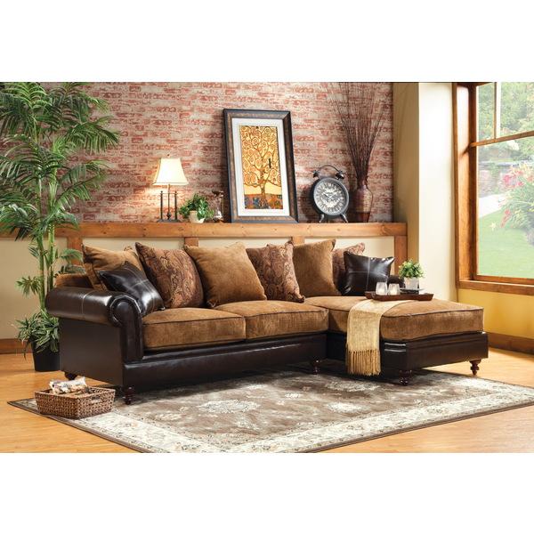 Furniture of America Gasparzi  Fabric/Espresso Leatherette Chaise Sectional