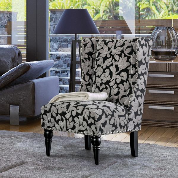 Furniture of America Davenwood Chenille Black/Grey Wingback Accent Chair