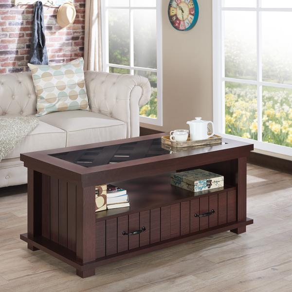Furniture of America Cresci Rustic Glass Top 2-drawer Espresso Coffee Table