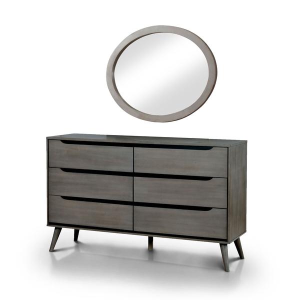 Furniture of America Corrine Mid-Century Modern Dresser and Oval Mirror Set