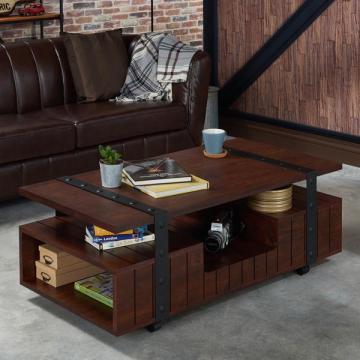 Furniture of America Bridges Industrial Vintage Walnut Plank Style Coffee Table