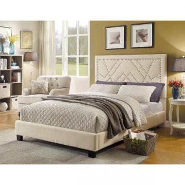 Furniture of America Beca Contemporary Linen-Like Nialhead Trim Platform Bed