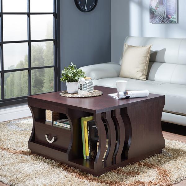 Furniture of America Barclan Contemporary Slatted Espresso Square Coffee Table