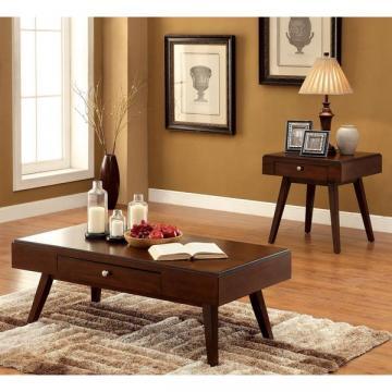 Furniture of America Baine Mid-century 2-piece Brown Cherry Accent Table Set