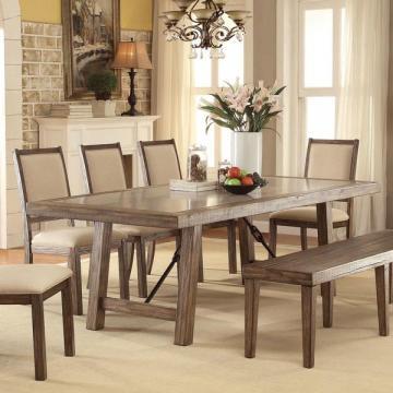 Furniture of America Bailey Rustic Weathered Elm Stone Top Dining Table