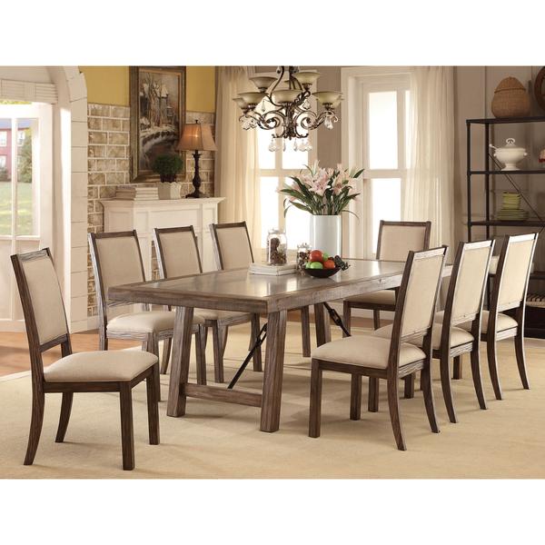 Furniture of America Bailey Rustic 9-Piece Weathered Elm Dining Set