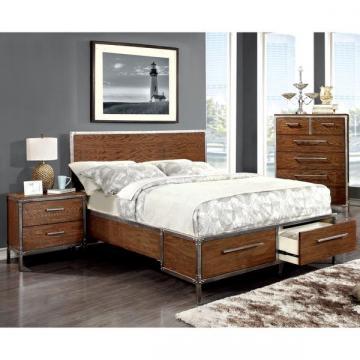 Furniture of America Anye Industrial Style Dark Oak Platform Bed with Drawers