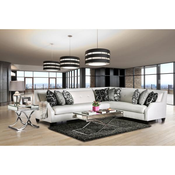 Furniture of America Clover Tufted High-shine Fabric Off-White Sectional