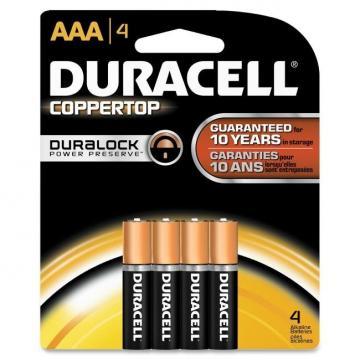 Duracell AAA Standard Battery, Duracell CopperTop, Alkaline, PK4