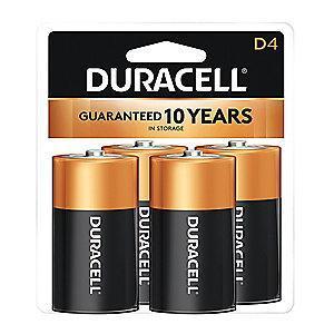 Duracell D Standard Battery, Duracell CopperTop, Alkaline, PK4