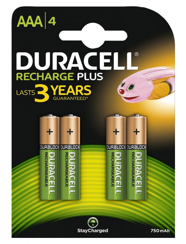 Duracell AAA 750mAh Rechargeable Ni-MH Batteries with DuraLock, 4 Pack