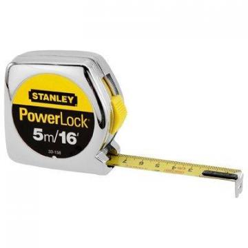 Stanley Powerlock Tape Rule, Metric, ABS Chrome Case, 5M x 3/4"