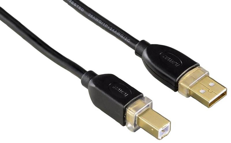 Hama Gold Plated USB 2.0 A Plug to B Plug Lead, 1.8m Black