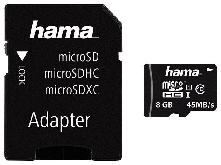 Hama 8GB Class 10 MicroSDHC UHS-1 Card & SD Adapter - 45 MB/s