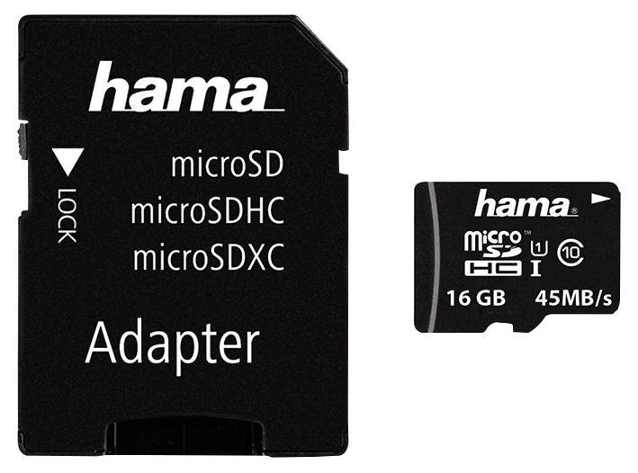 Hama 16GB Class 10 MicroSDHC UHS-1 Card & SD Adapter - 45 MB/s