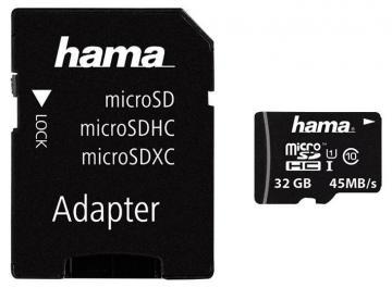 Hama 32GB Class 10 MicroSDHC UHS-1 Card & SD Adapter - 45 MB/s