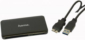 Hama Slim USB 3.0 Multi Memory Card Reader, Black