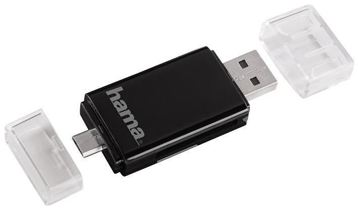 Hama USB 2.0 OTG SD/microSD Card Reader for Smartphone / Tablet, Black