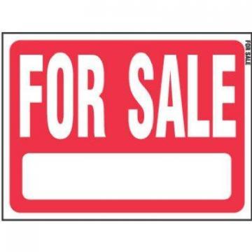 Hy-Ko Sign, "For Sale", Red/White Plastic, 18x24"