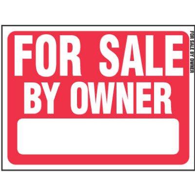 Hy-Ko Sign, "For Sale By Owner", Red & White Plastic, 18x24"