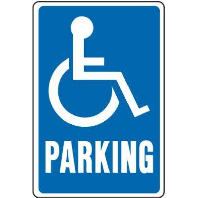 Hy-Ko Sign, "Handicapped Parking", Blue & White Aluminum, 12x18"