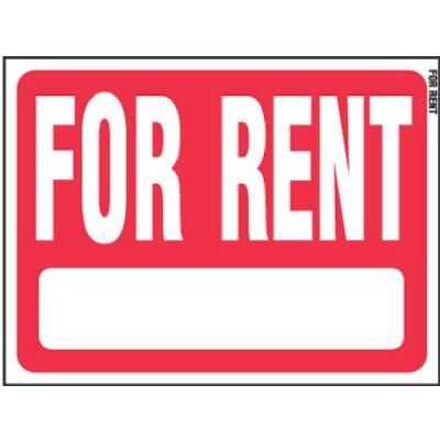 Hy-Ko Sign, "For Rent", Red & White Heavy-Gauge Plastic, 18x24"