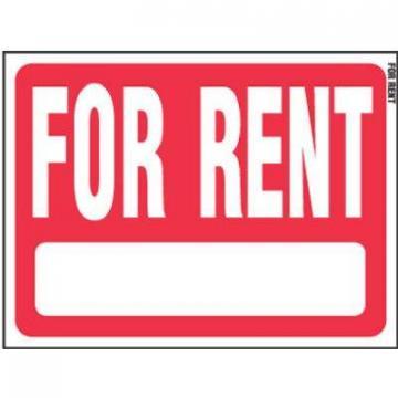 Hy-Ko Sign, "For Rent", Red & White Heavy-Gauge Plastic, 18x24"