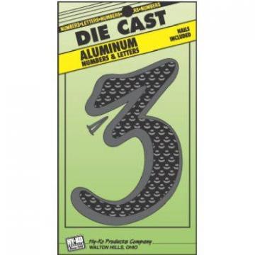 Hy-Ko House Address Number "3", Black Die-Cast Aluminum, 4.5"