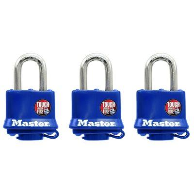 Master Lock 3-Pack 1-1/2" Laminated Padlock With Blue Weatherproof Cover