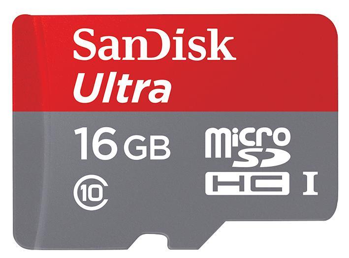 Sandisk 16GB Class 10 Ultra MicroSDHC UHS-1 Memory Card & SD Adapter