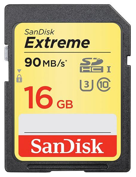 Sandisk 16GB Extreme SDHC UHS-1 Memory Card - Class 10, UHS-3