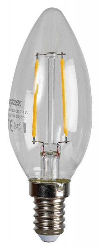 Energizer E14 2.4W LED Filament Candle Bulb, (25W Equivalent) Warm White 250LM