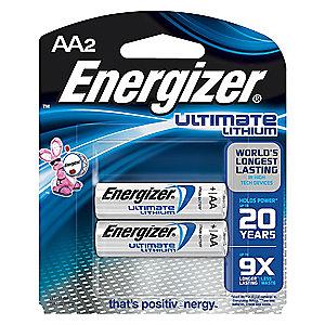 Energizer AA Standard Battery, Energizer Ultimate, Lithium, PK2