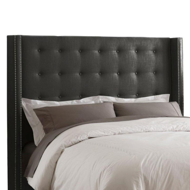 Skyline Furniture Queen Nail Button Tufted Headboard in Linen Charcoal
