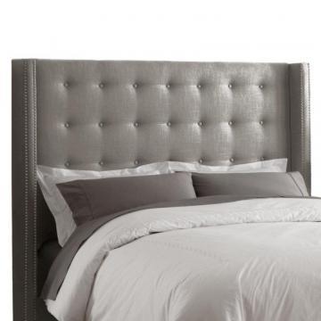 Skyline Furniture California King Nail Button Tufted Headboard in Linen Grey
