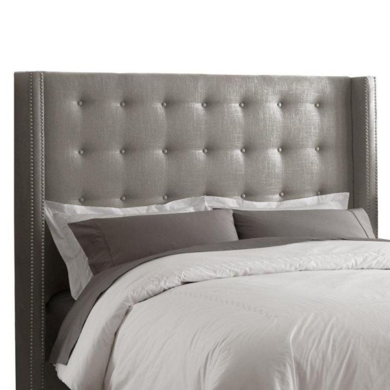 Skyline Furniture Full Nail Button Tufted Headboard in Linen Grey