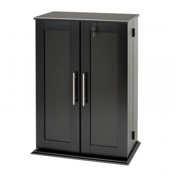 Prepac Black Locking Media Storage Cabinet with Shaker Doors