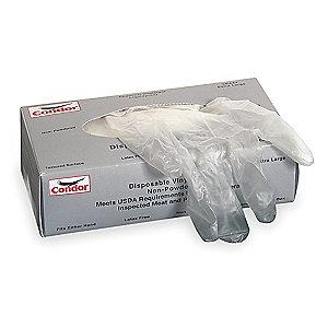 Condor 9" Unlined Vinyl Disposable Gloves, Clear,  S, 100PK