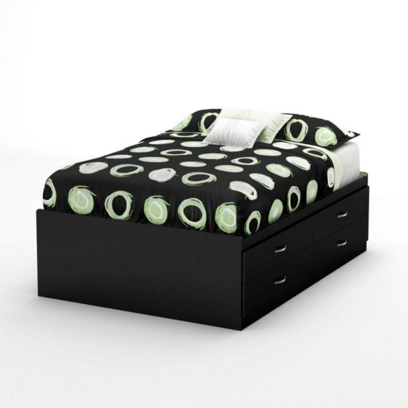 South Shore Majestic Captain's Double Bed with Storage in Pure Black