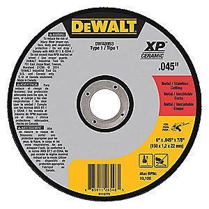 DeWalt 6" Type 1 Ceramic Cut-Off Wheel, 7/8" Arbor, 1/16", 10,100 RPM