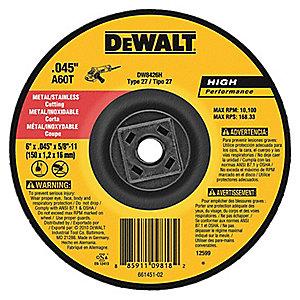 DeWalt 6" Type 1 Aluminum Oxide Cut-Off Wheel, 7/8" Arbor, 0.045", 10,100 RPM