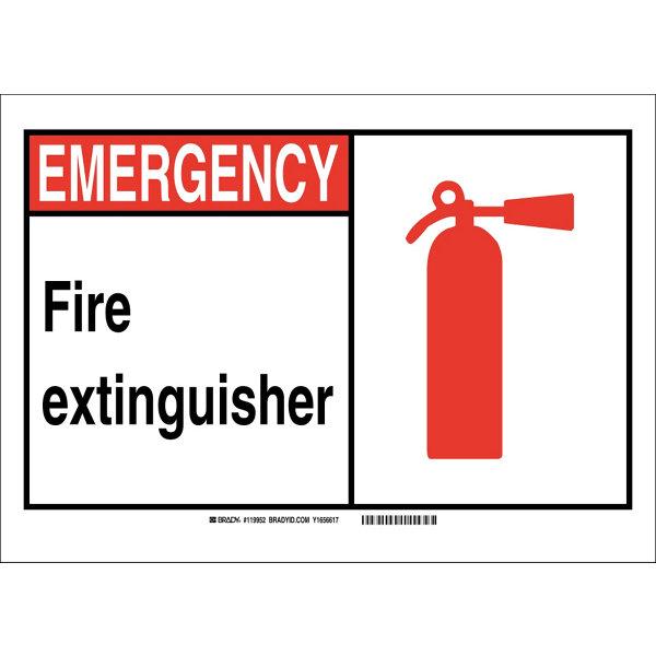 Brady Fire Equipment Sign, Emergency, Plastic, 10" x 7", Not Retroreflective