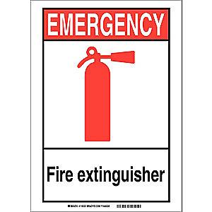 Brady Fire Equipment Sign, Emergency, Aluminum, 14" x 10", Not Retroreflective