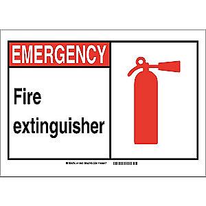 Brady Fire Equipment Sign, Emergency, Plastic, 14" x 10", Not Retroreflective