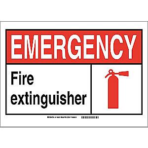 Brady Fire Equipment Sign, Emergency, Aluminum, 10" x 7", Not Retroreflective